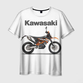 Мужская футболка 3D с принтом Kawasaky Enduro в Петрозаводске, 100% полиэфир | прямой крой, круглый вырез горловины, длина до линии бедер | Тематика изображения на принте: kawasaky