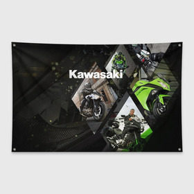 Флаг-баннер с принтом Kawasaky в Петрозаводске, 100% полиэстер | размер 67 х 109 см, плотность ткани — 95 г/м2; по краям флага есть четыре люверса для крепления | kawasaky