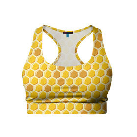 Женский спортивный топ 3D с принтом Медовые соты в Петрозаводске, 82% полиэстер, 18% спандекс Ткань безопасна для здоровья, позволяет коже дышать, не мнется и не растягивается |  | арт | еда | мед | пчелы | соты