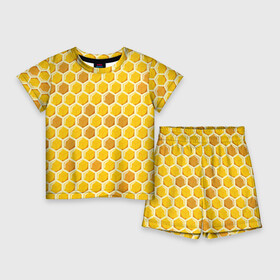 Детский костюм с шортами 3D с принтом Медовые соты в Петрозаводске,  |  | арт | еда | мед | пчелы | соты