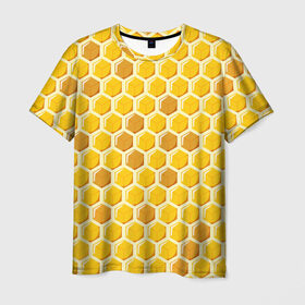 Мужская футболка 3D с принтом Медовые соты в Петрозаводске, 100% полиэфир | прямой крой, круглый вырез горловины, длина до линии бедер | арт | еда | мед | пчелы | соты