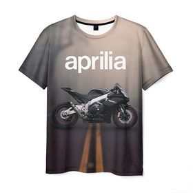 Мужская футболка 3D с принтом Aprilia RSV4 в Петрозаводске, 100% полиэфир | прямой крой, круглый вырез горловины, длина до линии бедер | Тематика изображения на принте: aprilia