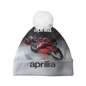 Шапка 3D c помпоном с принтом Aprilia RST в Петрозаводске, 100% полиэстер | универсальный размер, печать по всей поверхности изделия | Тематика изображения на принте: 