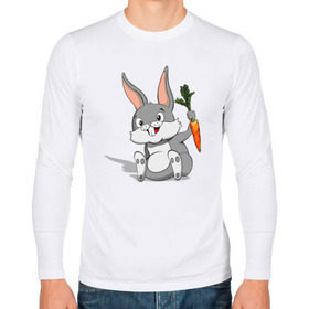 Мужской лонгслив хлопок с принтом Зайчик в Петрозаводске, 100% хлопок |  | Тематика изображения на принте: год кролика | зайчик | заяц | кролик | морковь
