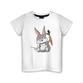 Детская футболка хлопок с принтом Зайчик в Петрозаводске, 100% хлопок | круглый вырез горловины, полуприлегающий силуэт, длина до линии бедер | Тематика изображения на принте: год кролика | зайчик | заяц | кролик | морковь