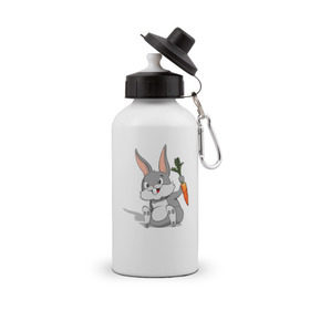 Бутылка спортивная с принтом Зайчик в Петрозаводске, металл | емкость — 500 мл, в комплекте две пластиковые крышки и карабин для крепления | год кролика | зайчик | заяц | кролик | морковь