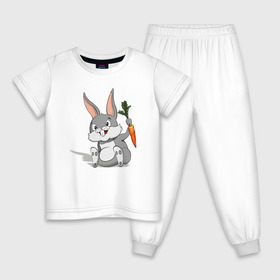 Детская пижама хлопок с принтом Зайчик в Петрозаводске, 100% хлопок |  брюки и футболка прямого кроя, без карманов, на брюках мягкая резинка на поясе и по низу штанин
 | Тематика изображения на принте: год кролика | зайчик | заяц | кролик | морковь