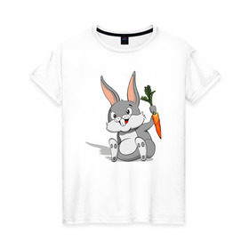Женская футболка хлопок с принтом Зайчик в Петрозаводске, 100% хлопок | прямой крой, круглый вырез горловины, длина до линии бедер, слегка спущенное плечо | год кролика | зайчик | заяц | кролик | морковь