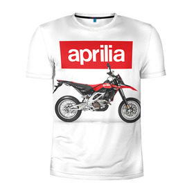Мужская футболка 3D спортивная с принтом Aprilia SXV550 в Петрозаводске, 100% полиэстер с улучшенными характеристиками | приталенный силуэт, круглая горловина, широкие плечи, сужается к линии бедра | Тематика изображения на принте: aprilia