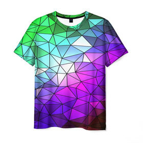 Мужская футболка 3D с принтом Стекло мозаики в Петрозаводске, 100% полиэфир | прямой крой, круглый вырез горловины, длина до линии бедер | полигон | разноцветный | треугольники