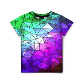 Детская футболка 3D с принтом Стекло мозаики в Петрозаводске, 100% гипоаллергенный полиэфир | прямой крой, круглый вырез горловины, длина до линии бедер, чуть спущенное плечо, ткань немного тянется | Тематика изображения на принте: полигон | разноцветный | треугольники