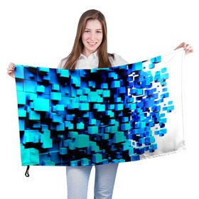 Флаг 3D с принтом Кубическая текстура в Петрозаводске, 100% полиэстер | плотность ткани — 95 г/м2, размер — 67 х 109 см. Принт наносится с одной стороны | Тематика изображения на принте: кубы | объем | синий