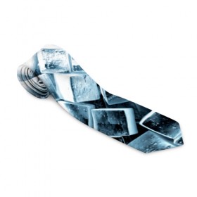 Галстук 3D с принтом Кубики льда в Петрозаводске, 100% полиэстер | Длина 148 см; Плотность 150-180 г/м2 | синий