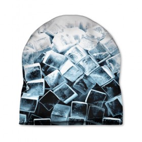 Шапка 3D с принтом Кубики льда в Петрозаводске, 100% полиэстер | универсальный размер, печать по всей поверхности изделия | Тематика изображения на принте: синий