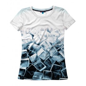 Женская футболка 3D с принтом Кубики льда в Петрозаводске, 100% полиэфир ( синтетическое хлопкоподобное полотно) | прямой крой, круглый вырез горловины, длина до линии бедер | синий
