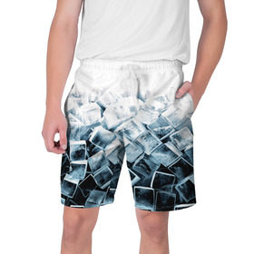 Мужские шорты 3D с принтом Кубики льда в Петрозаводске,  полиэстер 100% | прямой крой, два кармана без застежек по бокам. Мягкая трикотажная резинка на поясе, внутри которой широкие завязки. Длина чуть выше колен | синий