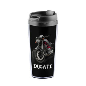 Термокружка-непроливайка с принтом Ducati в Петрозаводске, внутренняя часть — пищевой пластик, наружная часть — прозрачный пластик, между ними — полиграфическая вставка с рисунком | объем — 350 мл, герметичная крышка | ducati | дукати | мото | мотогонки | мотоспорт | мотоцикл