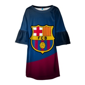 Детское платье 3D с принтом ФК Барселона в Петрозаводске, 100% полиэстер | прямой силуэт, чуть расширенный к низу. Круглая горловина, на рукавах — воланы | барса | барселона | футбол