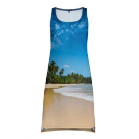 Платье-майка 3D с принтом Шикарный пляж в Петрозаводске, 100% полиэстер | полуприлегающий силуэт, широкие бретели, круглый вырез горловины, удлиненный подол сзади. | вода | голубое небо | жара | загар | зной | каникулы | купание | море | океан | отдых | отпуск | пальмы | песок | приключение | путешествие | туризм
