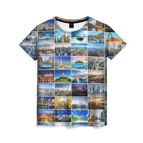 Женская футболка 3D с принтом Мир путешествий в Петрозаводске, 100% полиэфир ( синтетическое хлопкоподобное полотно) | прямой крой, круглый вырез горловины, длина до линии бедер | азия | берлин | вегас | венеция | воспоминания | города | достопримечательности | европа | египет | калифорния | каникулы | лондон | милан | москва | ностальгия | нью йорк | отдых | отпуск | память