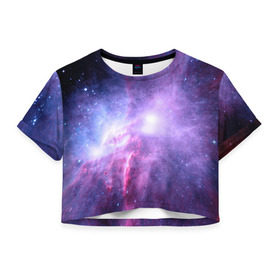 Женская футболка 3D укороченная с принтом Космический пейзаж в Петрозаводске, 100% полиэстер | круглая горловина, длина футболки до линии талии, рукава с отворотами | величие | вселенная | галактика | звёздная пыль | звёзды | комета | космос | красота | метеориты | метеоры | млечный путь | планеты | пространство | созвездия