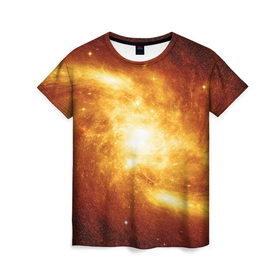 Женская футболка 3D с принтом Огненная галактика в Петрозаводске, 100% полиэфир ( синтетическое хлопкоподобное полотно) | прямой крой, круглый вырез горловины, длина до линии бедер | вселенная | галактика | звёзды | земля | комета | космос | метеориты | метеоры | млечный путь | орбита | планеты | солнечная система | солнце