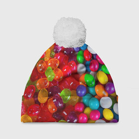 Шапка 3D c помпоном с принтом Вкусняшки в Петрозаводске, 100% полиэстер | универсальный размер, печать по всей поверхности изделия | вкуснотища | вкусняшки | глазурь | карамельки | конфетки | конфеты | мармеладки | сахар | сладости