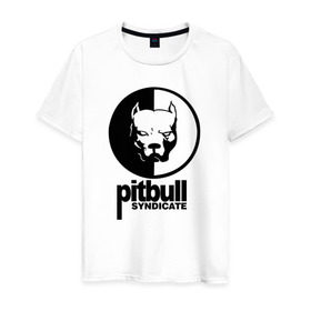 Мужская футболка хлопок с принтом Питбуль в Петрозаводске, 100% хлопок | прямой крой, круглый вырез горловины, длина до линии бедер, слегка спущенное плечо. | питбуль | собака
