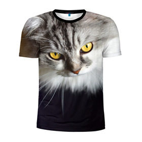 Мужская футболка 3D спортивная с принтом Жёлтые глаза в Петрозаводске, 100% полиэстер с улучшенными характеристиками | приталенный силуэт, круглая горловина, широкие плечи, сужается к линии бедра | взгляд | глаза | голова животного | киска | кот | котёнок | кошка | прикольные картинки