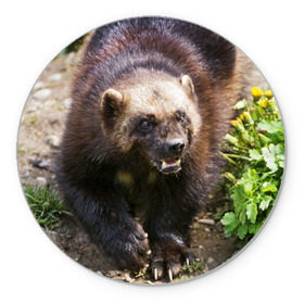 Коврик круглый с принтом Росомаха в Петрозаводске, резина и полиэстер | круглая форма, изображение наносится на всю лицевую часть | животные | лес | медведи | охота | природа | туризм