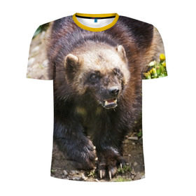 Мужская футболка 3D спортивная с принтом Росомаха в Петрозаводске, 100% полиэстер с улучшенными характеристиками | приталенный силуэт, круглая горловина, широкие плечи, сужается к линии бедра | Тематика изображения на принте: животные | лес | медведи | охота | природа | туризм