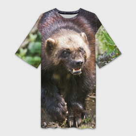 Платье-футболка 3D с принтом Росомаха в Петрозаводске,  |  | животные | лес | медведи | охота | природа | туризм