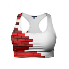 Женский спортивный топ 3D с принтом Кирпичики в Петрозаводске, 82% полиэстер, 18% спандекс Ткань безопасна для здоровья, позволяет коже дышать, не мнется и не растягивается |  | Тематика изображения на принте: белый | красный | стена