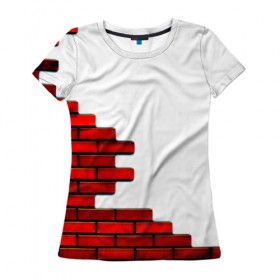 Женская футболка 3D с принтом Кирпичики в Петрозаводске, 100% полиэфир ( синтетическое хлопкоподобное полотно) | прямой крой, круглый вырез горловины, длина до линии бедер | белый | красный | стена