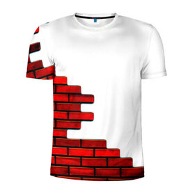 Мужская футболка 3D спортивная с принтом Кирпичики в Петрозаводске, 100% полиэстер с улучшенными характеристиками | приталенный силуэт, круглая горловина, широкие плечи, сужается к линии бедра | Тематика изображения на принте: белый | красный | стена