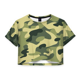 Женская футболка 3D укороченная с принтом Зелёный камуфляж в Петрозаводске, 100% полиэстер | круглая горловина, длина футболки до линии талии, рукава с отворотами | camouflage | green camouflage | зеленый камуфляж | камуфляж