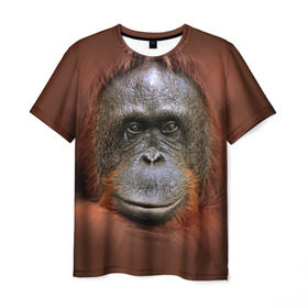 Мужская футболка 3D с принтом Обезьяна в Петрозаводске, 100% полиэфир | прямой крой, круглый вырез горловины, длина до линии бедер | животные | о.м.с.к. | обезьяна | орангутанг