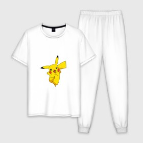 Мужская пижама хлопок с принтом Pikachu Smile в Петрозаводске, 100% хлопок | брюки и футболка прямого кроя, без карманов, на брюках мягкая резинка на поясе и по низу штанин
 | пикачу | покемон