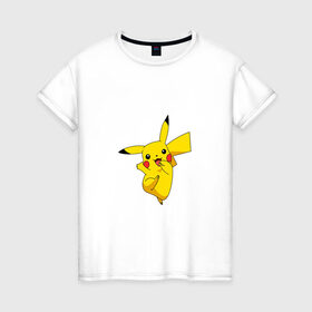Женская футболка хлопок с принтом Pikachu Smile в Петрозаводске, 100% хлопок | прямой крой, круглый вырез горловины, длина до линии бедер, слегка спущенное плечо | пикачу | покемон