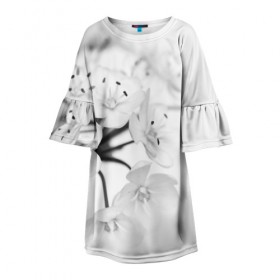 Детское платье 3D с принтом Белые цветочки 5 в Петрозаводске, 100% полиэстер | прямой силуэт, чуть расширенный к низу. Круглая горловина, на рукавах — воланы | белый | цветок | цветы