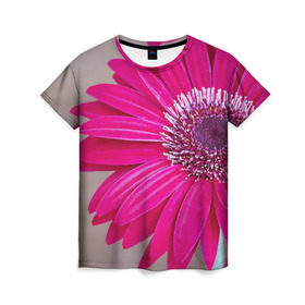 Женская футболка 3D с принтом Гербера 2 в Петрозаводске, 100% полиэфир ( синтетическое хлопкоподобное полотно) | прямой крой, круглый вырез горловины, длина до линии бедер | герберы | зелень | лепестки | природа | растения | цветы