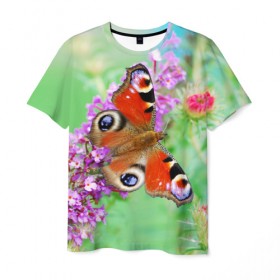 Мужская футболка 3D с принтом Прелесть в Петрозаводске, 100% полиэфир | прямой крой, круглый вырез горловины, длина до линии бедер | бабочка | лепестки | прикольные картинки | природа | цветочки | цветы