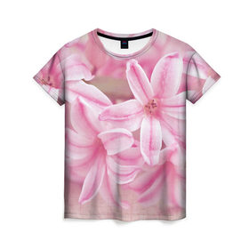 Женская футболка 3D с принтом Нежные цветочки в Петрозаводске, 100% полиэфир ( синтетическое хлопкоподобное полотно) | прямой крой, круглый вырез горловины, длина до линии бедер | розовый | цветок | цветы