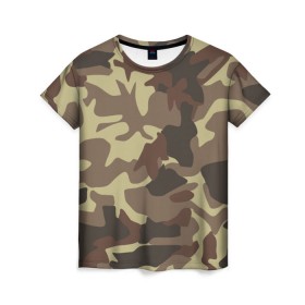 Женская футболка 3D с принтом Коричневый камуфляж в Петрозаводске, 100% полиэфир ( синтетическое хлопкоподобное полотно) | прямой крой, круглый вырез горловины, длина до линии бедер | camo | camouflage | камо | хаки