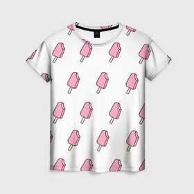 Женская футболка 3D с принтом Мороженое розовое в Петрозаводске, 100% полиэфир ( синтетическое хлопкоподобное полотно) | прямой крой, круглый вырез горловины, длина до линии бедер | ice cream | мода | мороженое | тренд