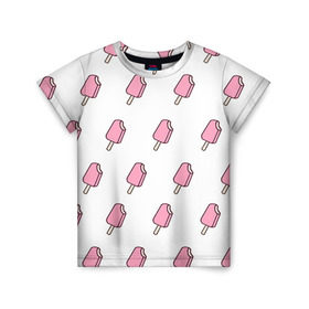 Детская футболка 3D с принтом Мороженое розовое в Петрозаводске, 100% гипоаллергенный полиэфир | прямой крой, круглый вырез горловины, длина до линии бедер, чуть спущенное плечо, ткань немного тянется | Тематика изображения на принте: ice cream | мода | мороженое | тренд