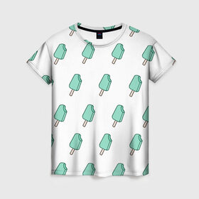 Женская футболка 3D с принтом Мороженое мятное в Петрозаводске, 100% полиэфир ( синтетическое хлопкоподобное полотно) | прямой крой, круглый вырез горловины, длина до линии бедер | ice cream | мода | мороженое | тренд
