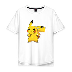 Мужская футболка хлопок Oversize с принтом Pikachu в Петрозаводске, 100% хлопок | свободный крой, круглый ворот, “спинка” длиннее передней части | pikachu | pokemon | пикачу | покемон