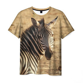 Мужская футболка 3D с принтом Зебра в Петрозаводске, 100% полиэфир | прямой крой, круглый вырез горловины, длина до линии бедер | африка | голова животного | зебра | лошадь | природа