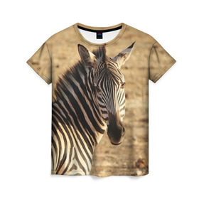 Женская футболка 3D с принтом Зебра в Петрозаводске, 100% полиэфир ( синтетическое хлопкоподобное полотно) | прямой крой, круглый вырез горловины, длина до линии бедер | африка | голова животного | зебра | лошадь | природа